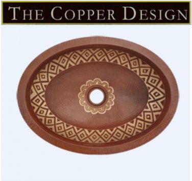 Oval Copper Sink With Silver Rhomb Design