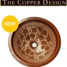 Round Copper Sink With Silver Rose Design