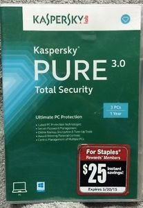 Kaspersky Pure 3.0 Total Security 3 User, 1 Year Internet Security At Its Best!