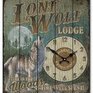 Lone Wolf Lodge Wooden Cabin Sign Clock