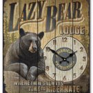 Lazy Bear Lodge Wooden Cabin Sign Clock