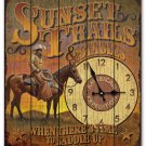 Sunset Trails & Stables Wooden Cabin Sign Clock