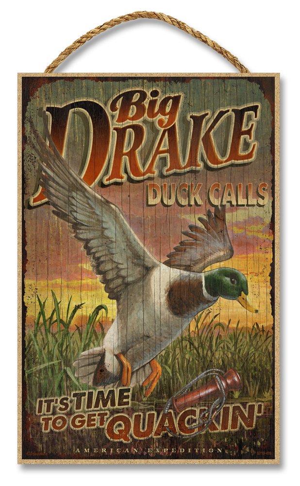 Big Drake Duck Calls Rustic Advertising Wooden 7" x 10.5" Sign