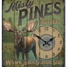 Misty Pines Retreat Wooden Cabin Sign Clock