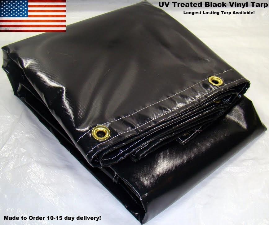 Finished size 8x20 Super Duty Black Vinyl Coated Polyester Tarp 22 OZ