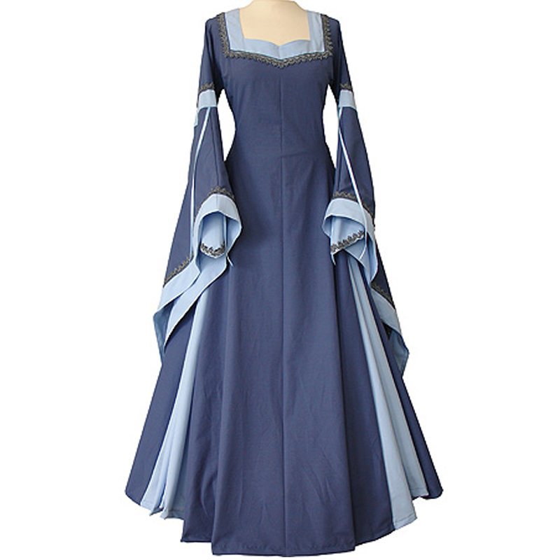 Light Blue Medieval And Renaissance Dress With Trumpet Gothic Dress