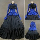 Blue and Black Long Sleeves Medieval Victorian Civil Dress Custom Made W1129