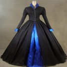 Black and Blue Long Sleeves Gothic Victorian Medieval Women's Dress Custom Made W1129
