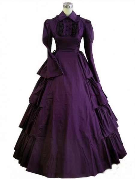 Purple Classic Gothic Victorian Medieval Cotton Adult Halloween Dress Custom Made W1129