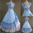 Adult Classic Blue and White Ruffled Gothic Victorian Medieval Lolita Dress
