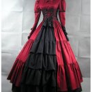 Red and Black Long Sleeves Medieval Victorial Gothic Wedding Ball Gowns Custom Made