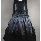 Black Long Sleeves Satin Simple Gothic Medieval Wedding Ball Gowns Custom Made