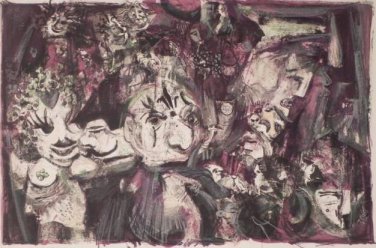 Artist Signed Proof Lithograph Abstract Faces