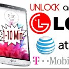 Unlock code At&t T-Mobile LG G2 D800 G3 D850 L9 P769 L90 D415 P999 F3 P659 E980