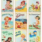 9 x Vintage Kids Gift Tags / Images .. Beach Fun .. Party .. Birthday