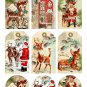 9 x Vintage Christmas Gift Tags / Images .. Santa .. Reindeer .. Door