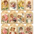 12 x Vintage Flower Girl Gift Tags / Images .. Party .. Birthday