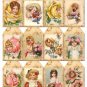 12 x Vintage Flower Girl Gift Tags / Images .. Party .. Birthday
