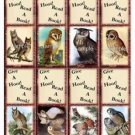8 x Owl Vintage Art Bookmarks / Gift Tags .. Craft