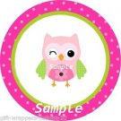 9 x Round Gift Tags or Cupcake Toppers #2 .. Pink Owl ... Party  .. Baby Shower