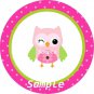 9 x Round Gift Tags or Cupcake Toppers #2 .. Pink Owl ... Party .. Baby Shower