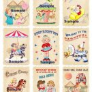 9 x Vintage Children Gift Tags / Images .. Carnival / Circus