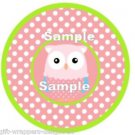 9 x Round Gift Tags or Cupcake Toppers .. Pink Owl ... Party .. Birthday .. Baby