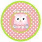9 x Round Gift Tags or Cupcake Toppers .. Pink Owl ... Party .. Birthday .. Baby