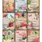 9 x Vintage Look Gift Tags / Images .. Bird Cages