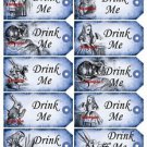 40 x Alice in Wonderland Blue Gift Tags / Images  .. " Drink Me " .. Mini Size