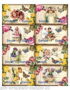 8 x Vintage Post Card Style Gift Tags .. Chic Flower Girls