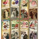 8 x Love / Romance Valentine .. Vintage Bookmarks / Images