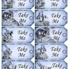40 x Alice in Wonderland Blue Gift Tags / Images  .. " Take Me " .. Mini Size