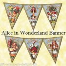 18 x Blue Alice In Wonderland Bunting / Banner Flags  .. 250gsm Cardstock
