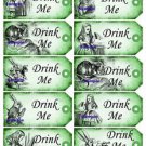 10 x Green Alice in Wonderland Gift Tags / Images  .. " Drink Me "