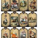 12 x Striped Alice in Wonderland Gift Tags / Images .. Birthday .. Party