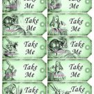 10 x Green Alice in Wonderland Gift Tags / Images  .. " Take Me "