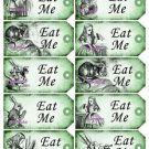 10 x Green Alice in Wonderland Gift Tags / Images  .. " Eat Me "