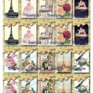 20 x French Vintage Art Mini Gift Tags /Images - Eiffel Tower, Birds, Ballerina‏