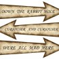 1 x Alice in Wonderland Arrow Shape Signs ..DOWN THE RABBIT HOLE..CURIOUSER CUR
