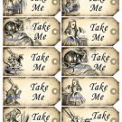 90 x Alice in Wonderland Gift Tags /Images .." Take Me ".. Tiny Size 2.7cm x 1.4