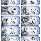 40 x Alice in Wonderland Blue Gift Tags / Images  .. " Eat Me " .. Mini Size