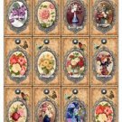 12 x Gift Tags ..  Floral Oval Frame Images