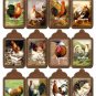 12 x Farm Rooster Hen Gift Tags / Images