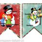 6 x Large Christmas Vintage Snowmen Bunting / Banner Flags ..250gsm Cardstock