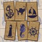 12 x Nautical Hessian Look Gift Tags / Images.. Boat Fish Lighthouse Anchor