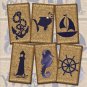 12 x Nautical Hessian Look Gift Tags / Images.. Boat Fish Lighthouse Anchor