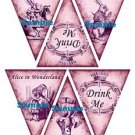18 x Alice In Wonderland Pink Bunting / Banner Flags  .. 250gsm Cardstock