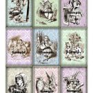 9 x Alice in Wonderland Gift Tags / Images .. Pastel Damask Look