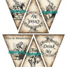 18 x Alice In Wonderland Bunting / Banner Flags  .. 250gsm Cardstock